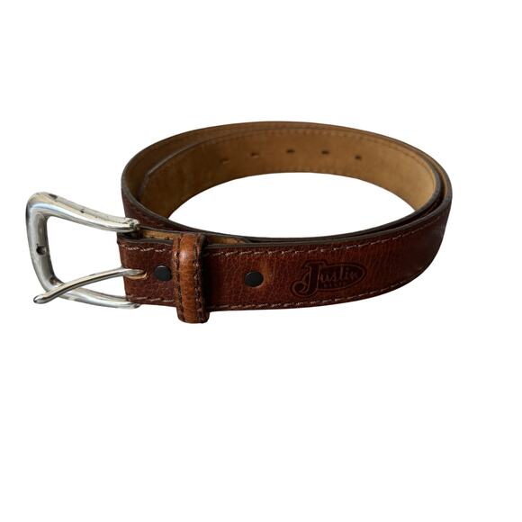 Justin Leather Belt Mens 36 Top Grain Cowhide Brown Western Excellent Condition - Picture 1 of 10